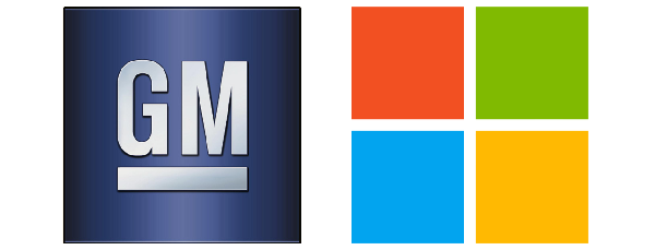 General Motors のロゴ と Microsoft のロゴ